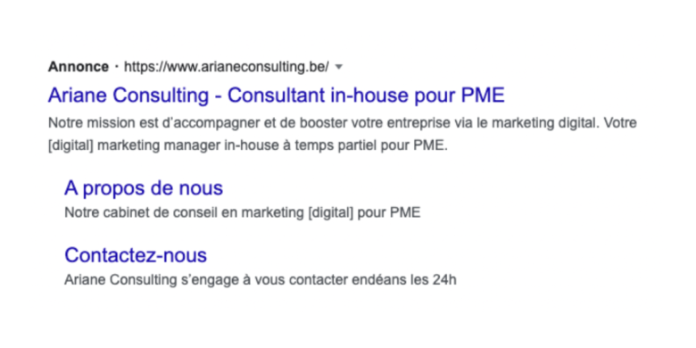 Exemple d'extension d'annonce Google Ads