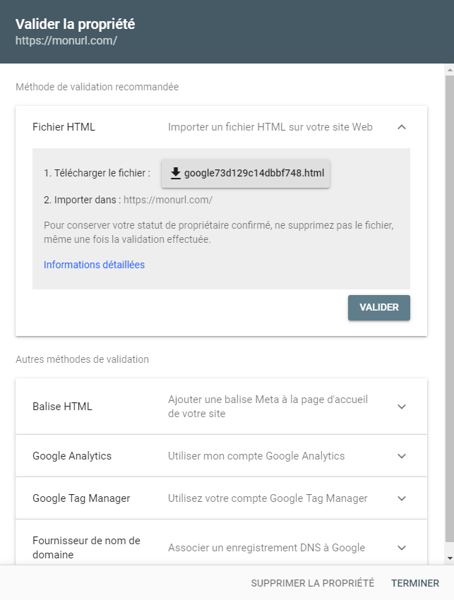 Validation de la propriété Google Search Console - Maia Consulting