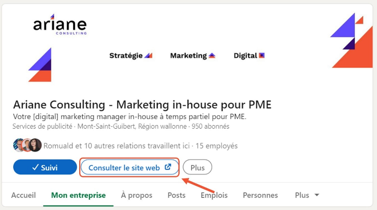 Ecran LinkedIn qui détaille comment ajouter un bouton sur une page d'entreprise LinkedIn