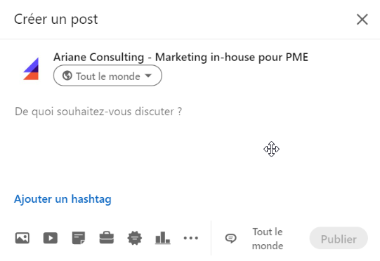 Ecran LinkedIn pour partager une publication à tous